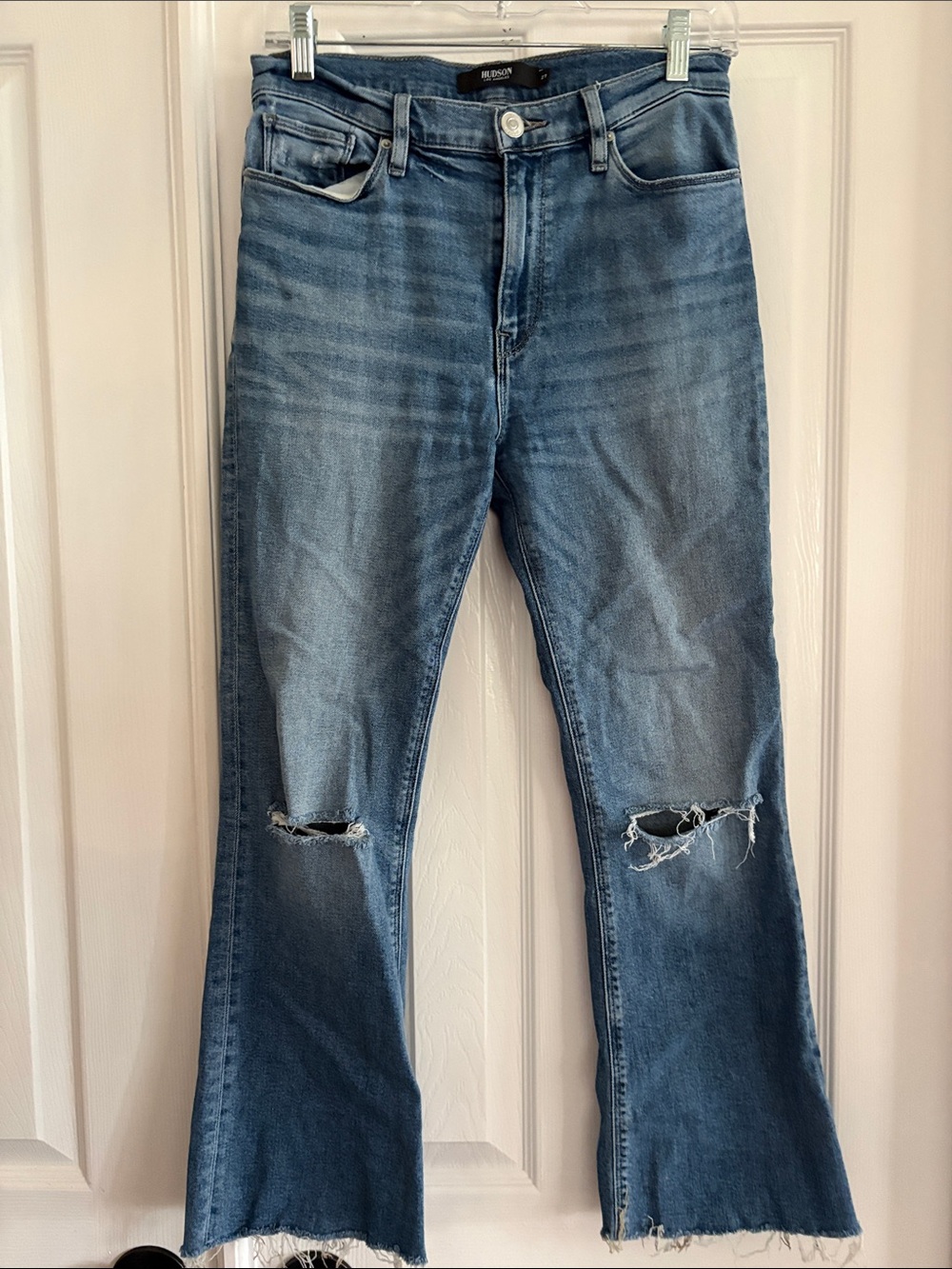 Hudson Barbara Bootcut Cropped High-Rise Distressed Blue denim Jeans Womens 27